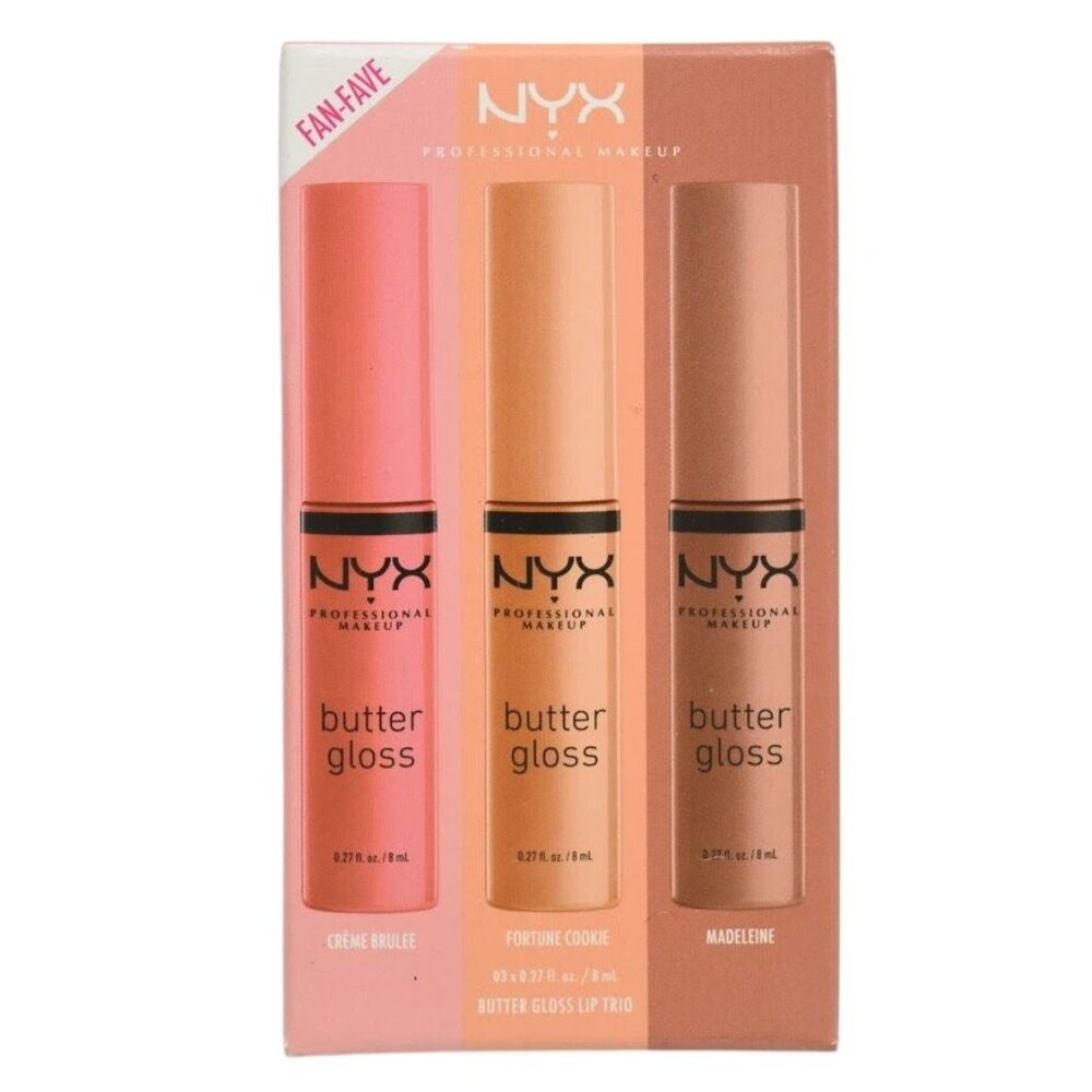 NYX Professional Butter Gloss Lip Trio Set Crème Brûlée Fortune Cookie Madeline